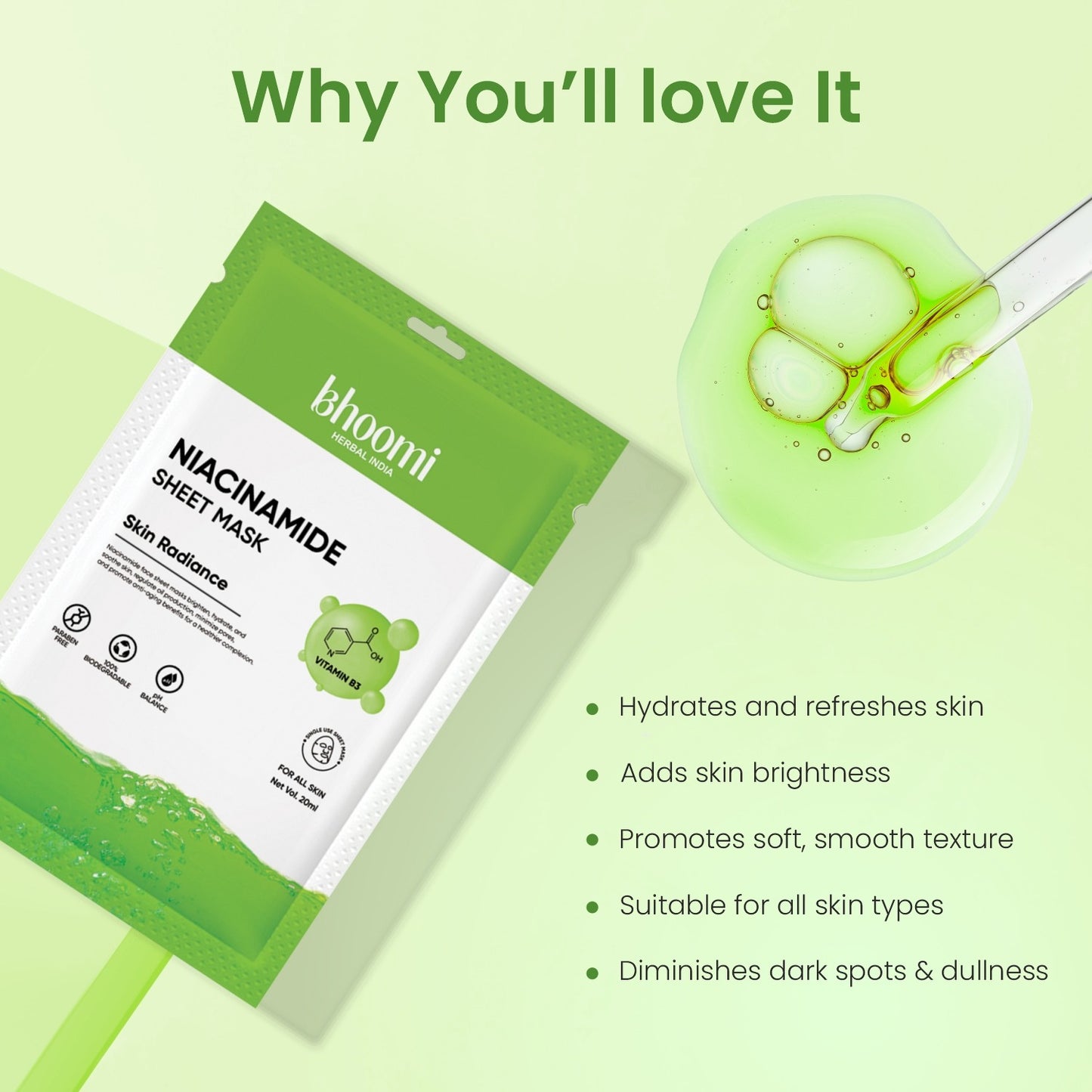 Bhoomi Herbal India Niacinamide Sheet Mask (20 ml)- Pack of 10