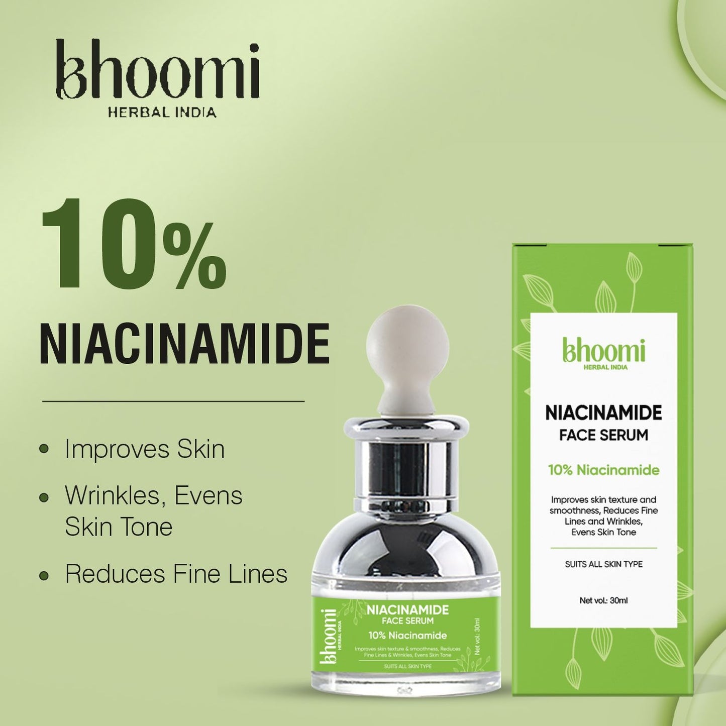 Bhoomi herbal India Niacinamide Face Serum 30 ml: 10% Niacinamide- Pack of 2