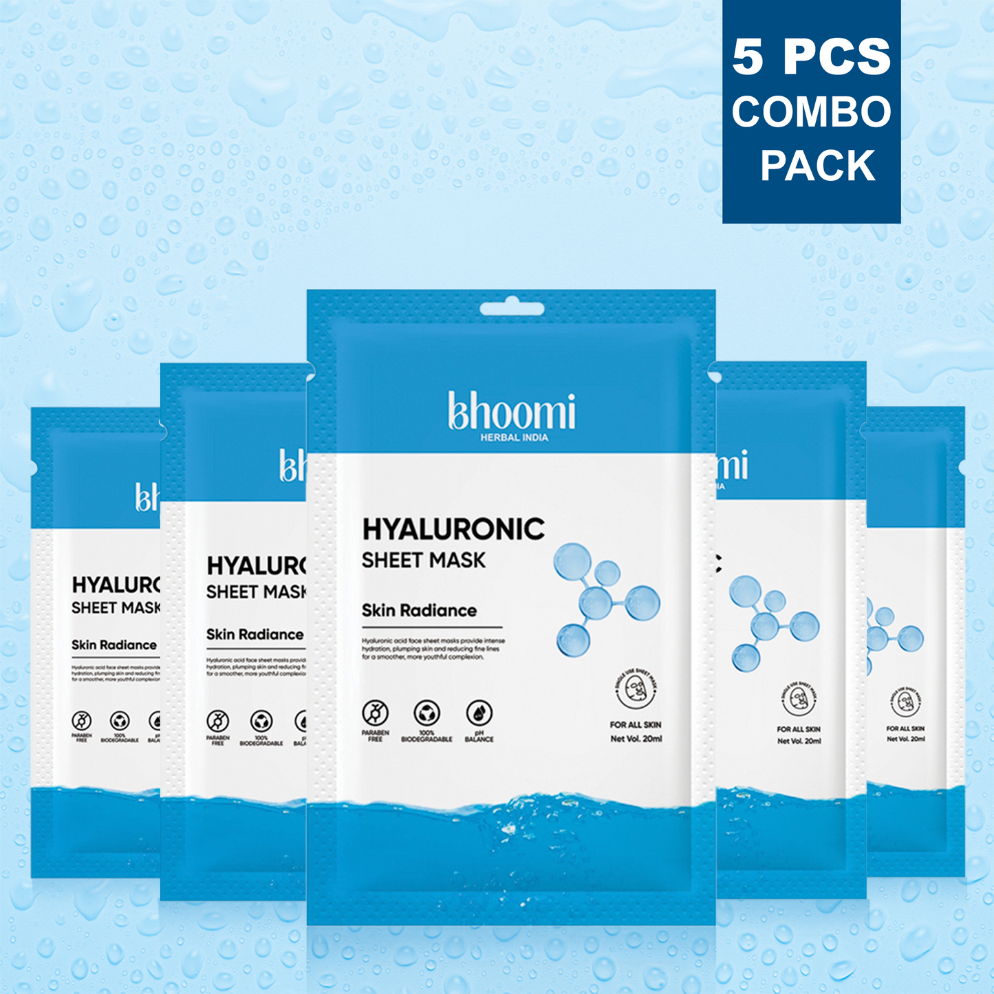 Bhoomi Herbal India Hyaluronic Sheet Mask (20 ml) Pack of 5