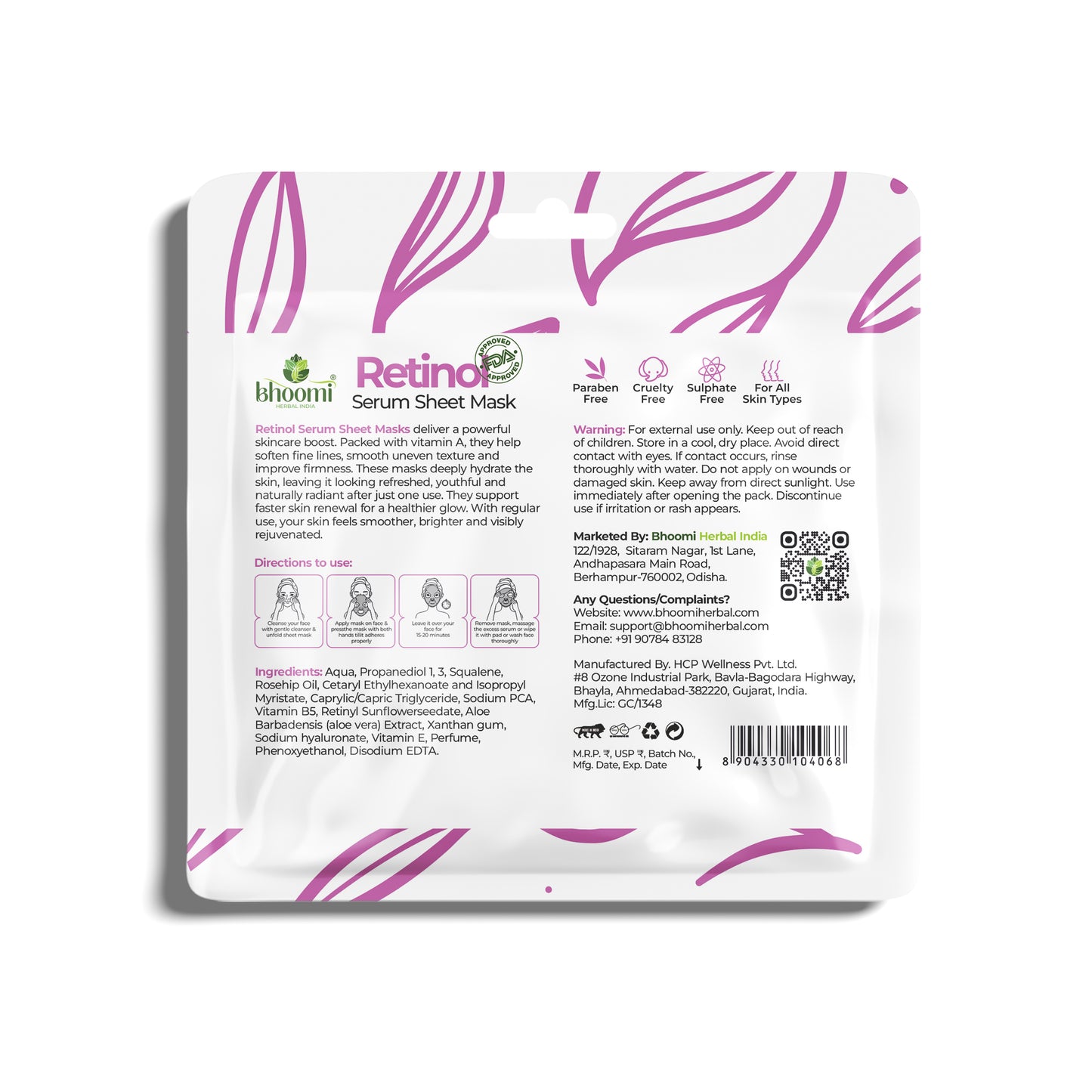 Bhoomi Herbal India Retinol Serum Sheet Mask (20 ml)