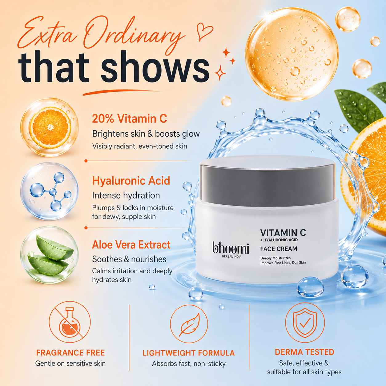 Bhoomi Herbal India Vitamin C + Hyaluronic Acid Face Cream (50gm)