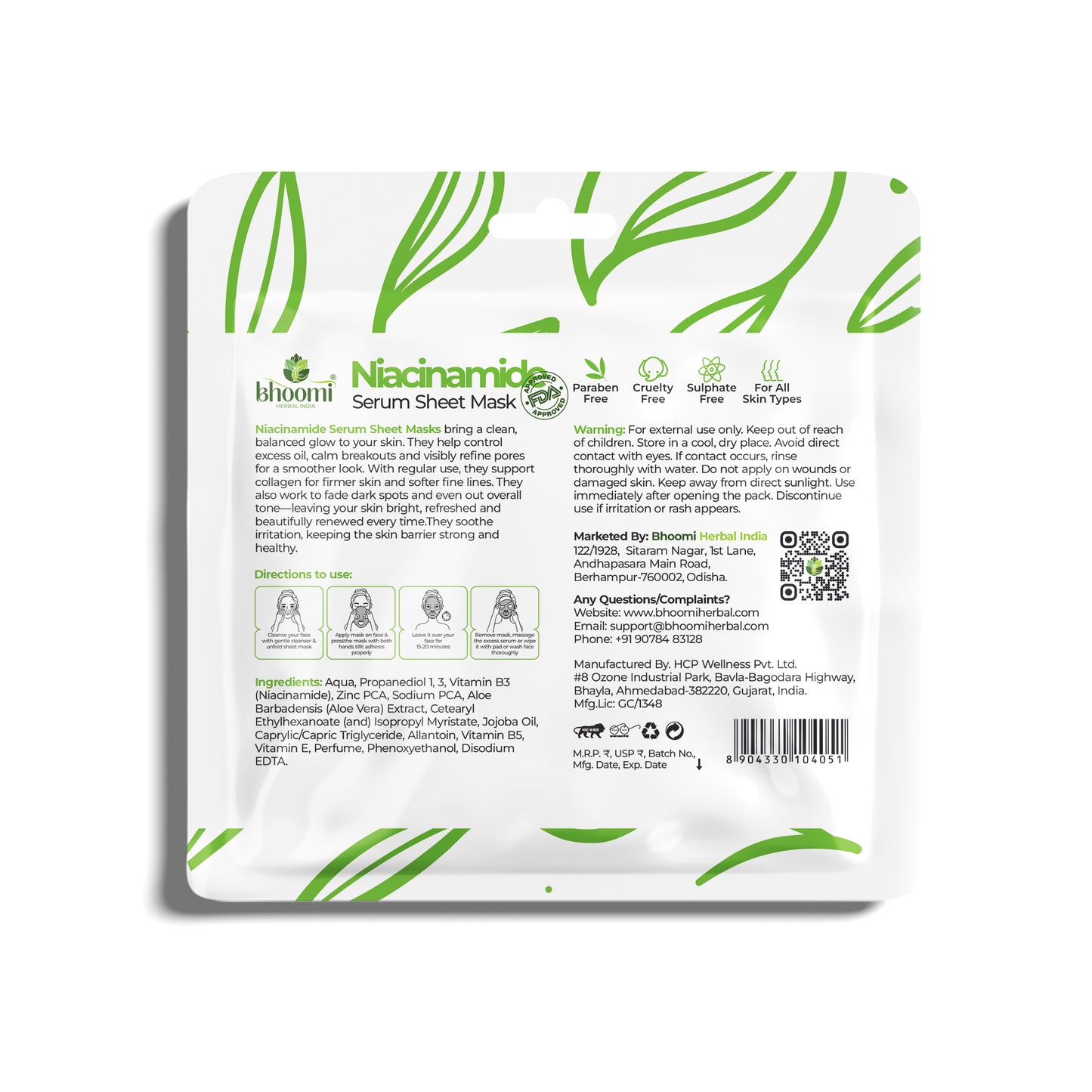Bhoomi Herbal India Niacinamide Serum Sheet Mask (20 ml)