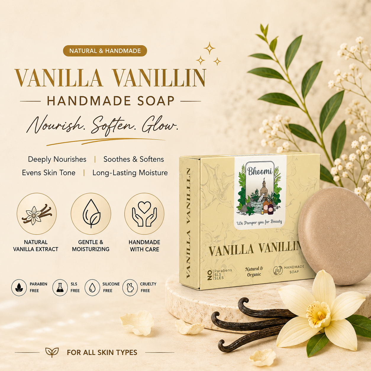 Bhoomi Herbal India Vanilla Vanillin Handmade Soap Pack of 2