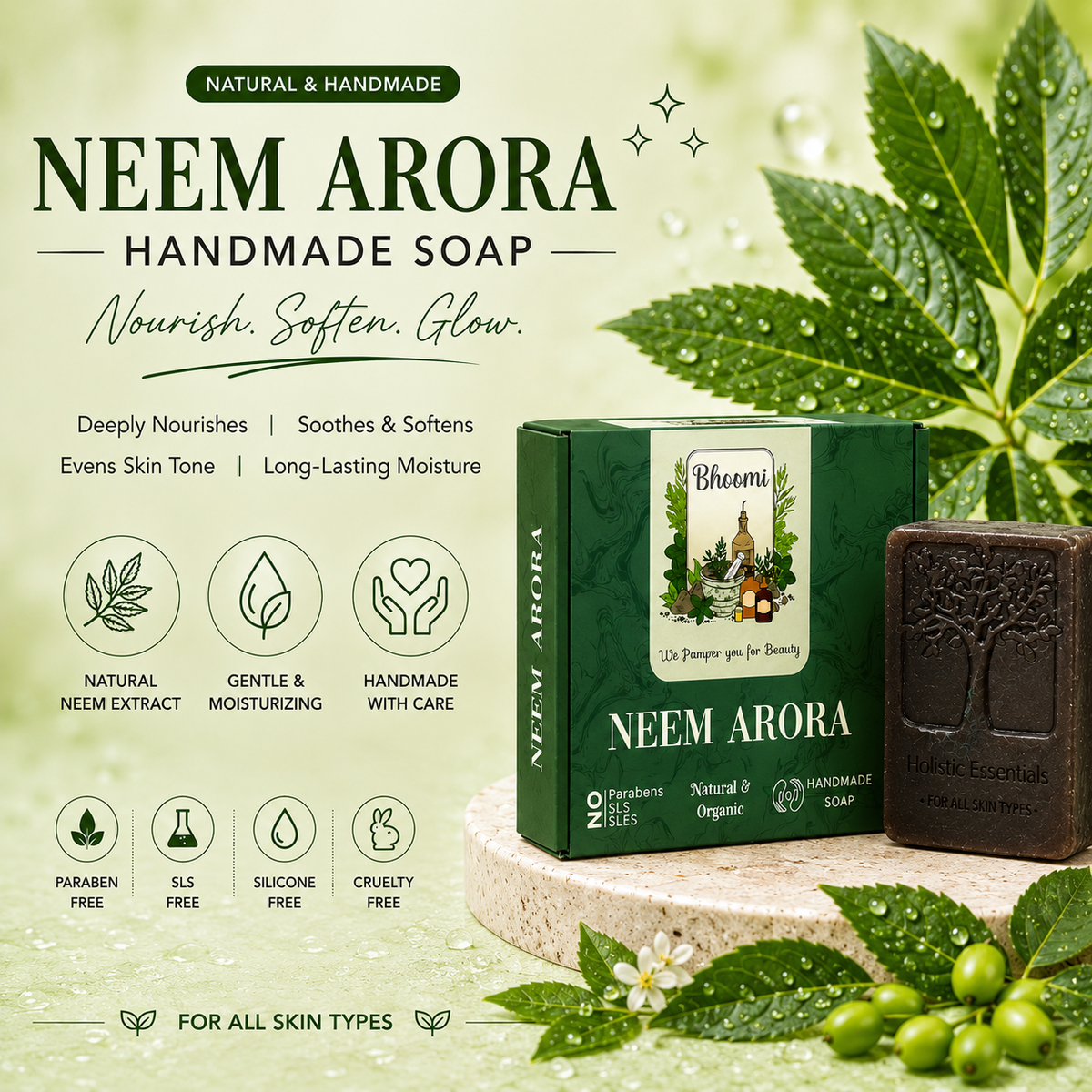 Bhoomi Herbal India Neem Arora Handmade Soap Pack of 2