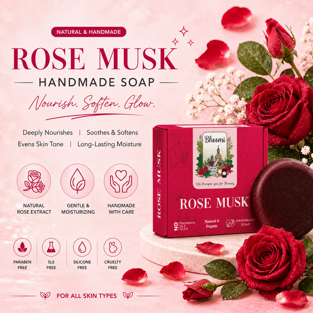 Bhoomi Herbal India Rose Musk Handmade Soap