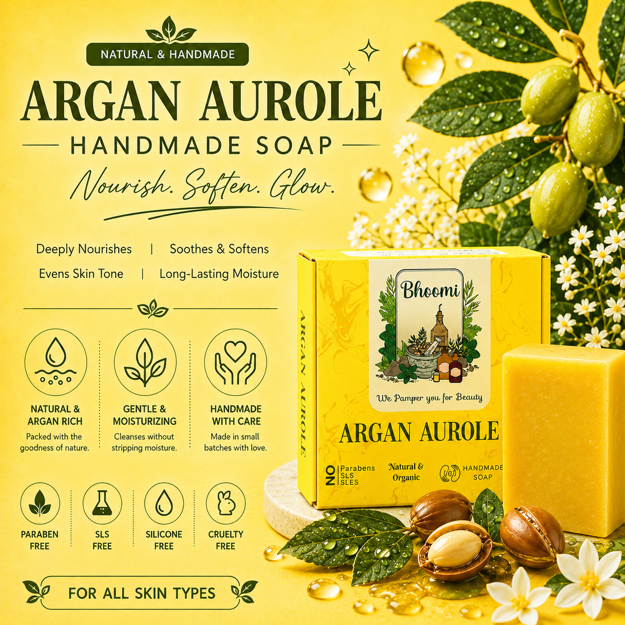 Bhoomi Herbal India Argan Aurole Handmade Soap, Handmade Soap, Natural and Organic- Pack of 2
