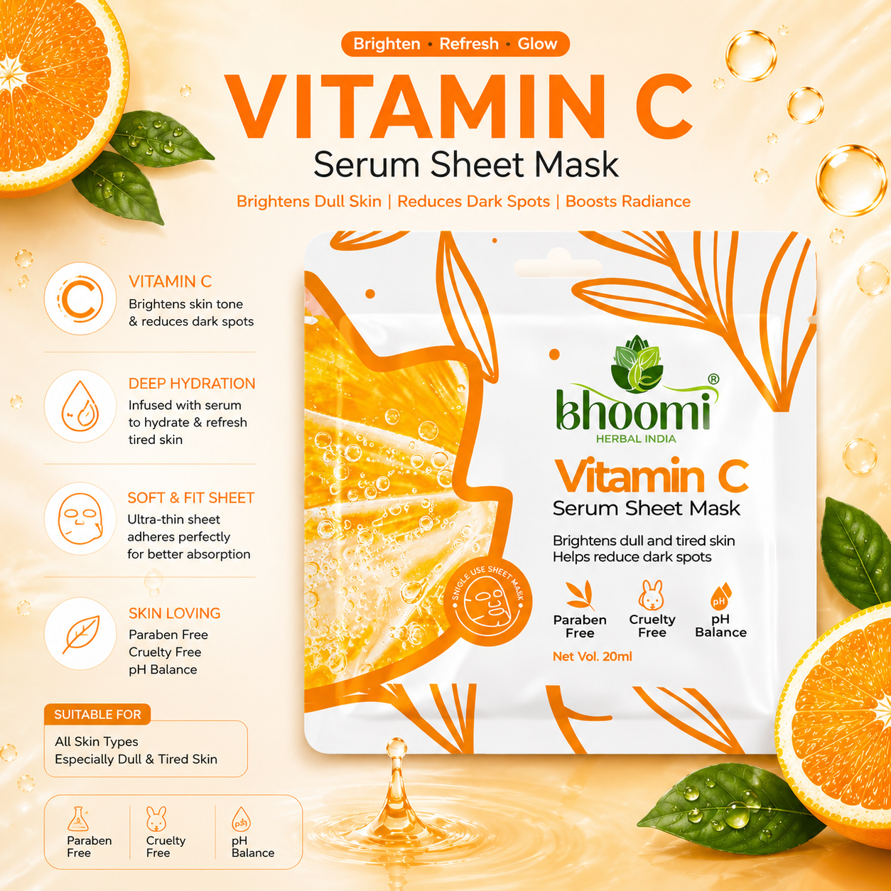 Bhoomi Herbal India Vitamin C Serum Sheet Mask (20 ml)