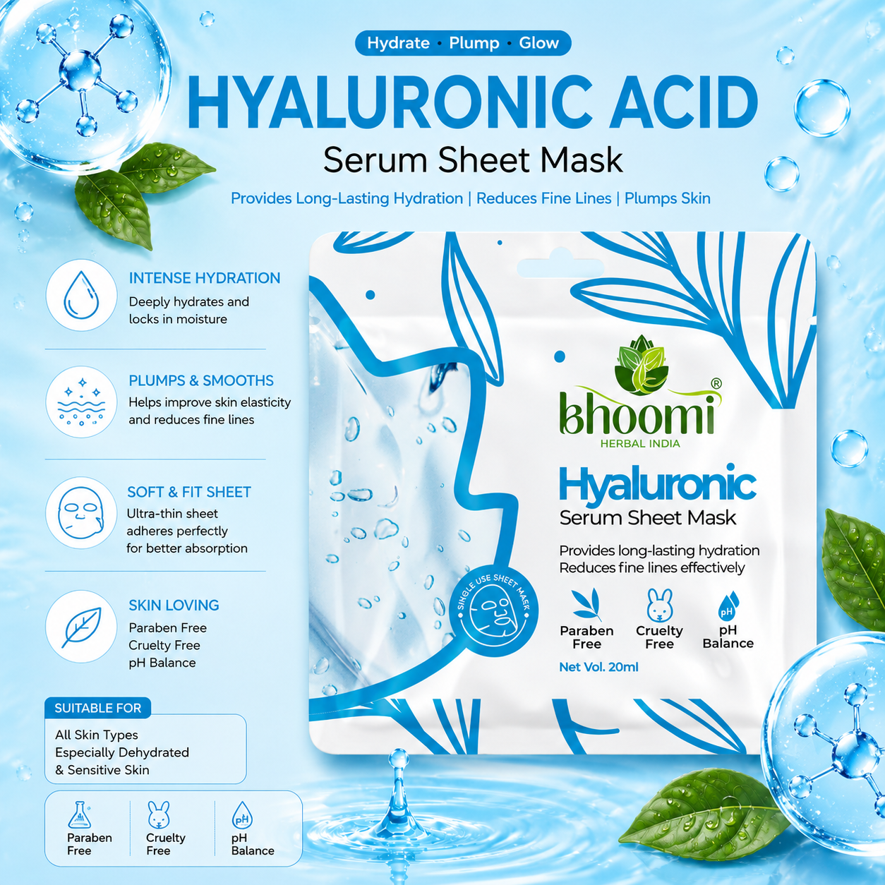 Bhoomi Herbal India Hyaluronic Serum Sheet Mask (20 ml)