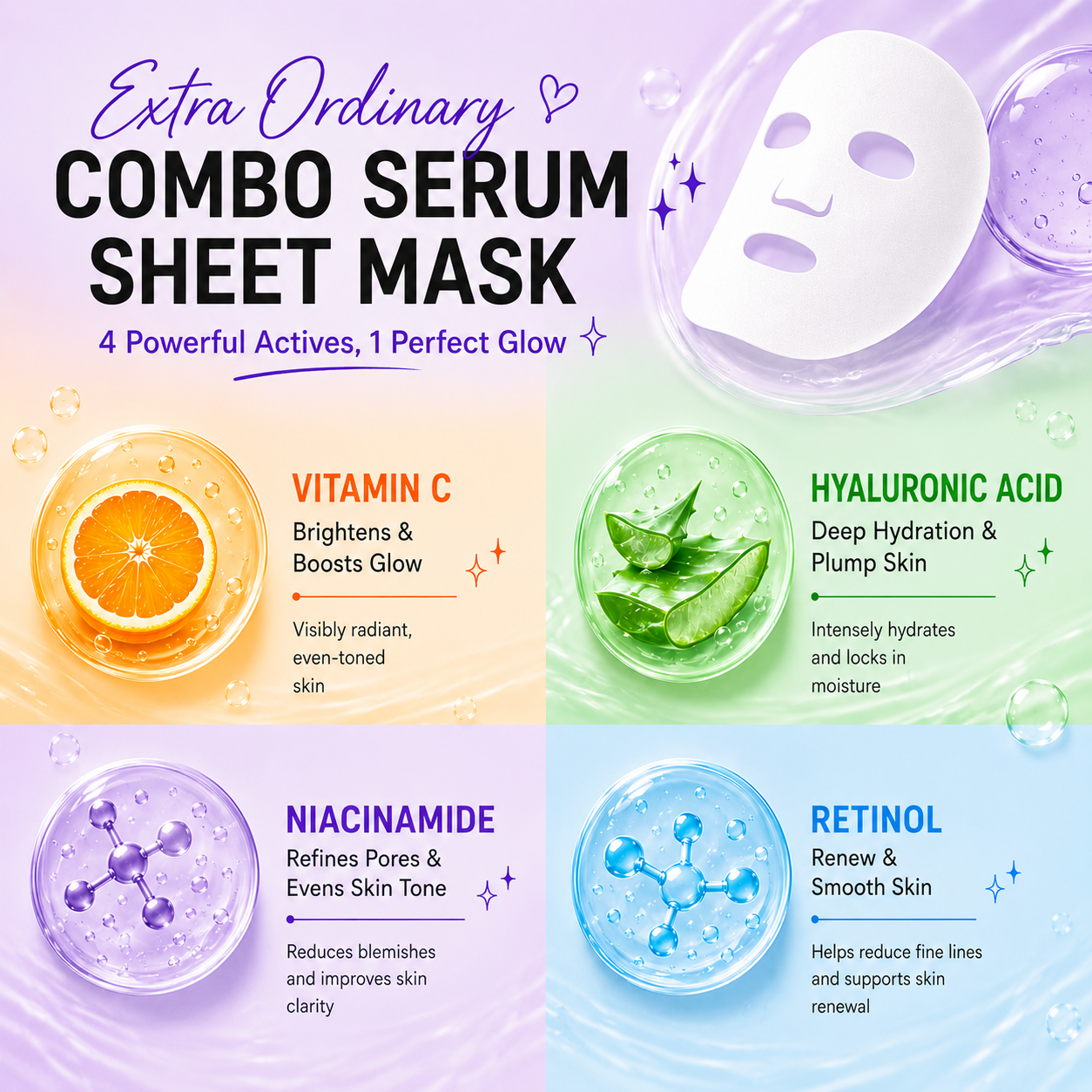 Pack of 4 Serum Sheet Mask with Different Flavor