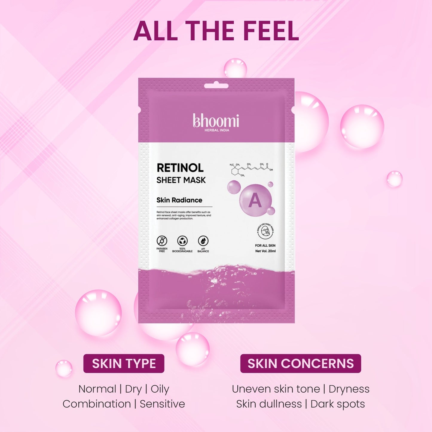 Bhoomi Herbal India Retinol Sheet Mask (20 ml)- Pack of 3