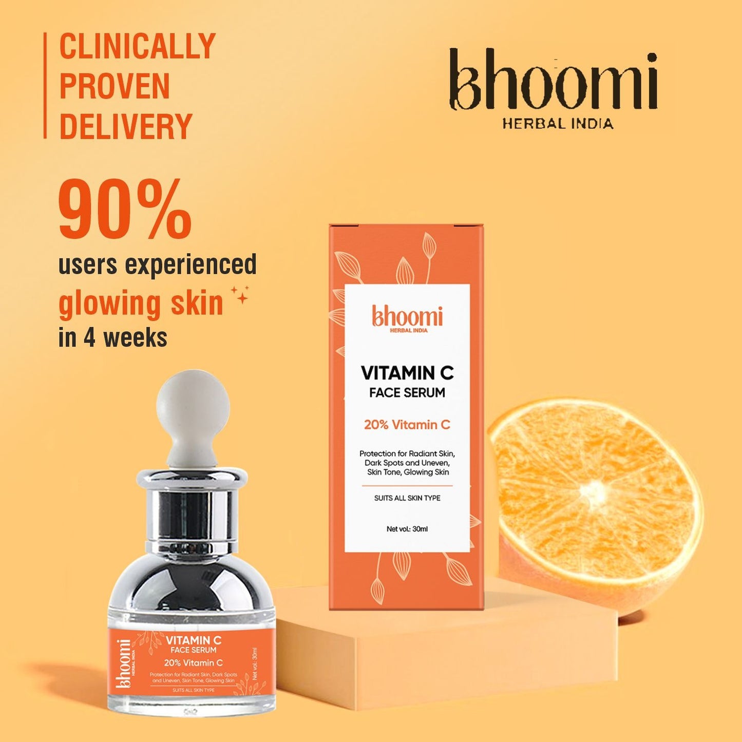 Buy 1 Get 2 FREE | Buy Bhoomi Herbal India Vitamin C Face Serum (30 ml) + Get 2 Vitamin C Sheet Mask FREE