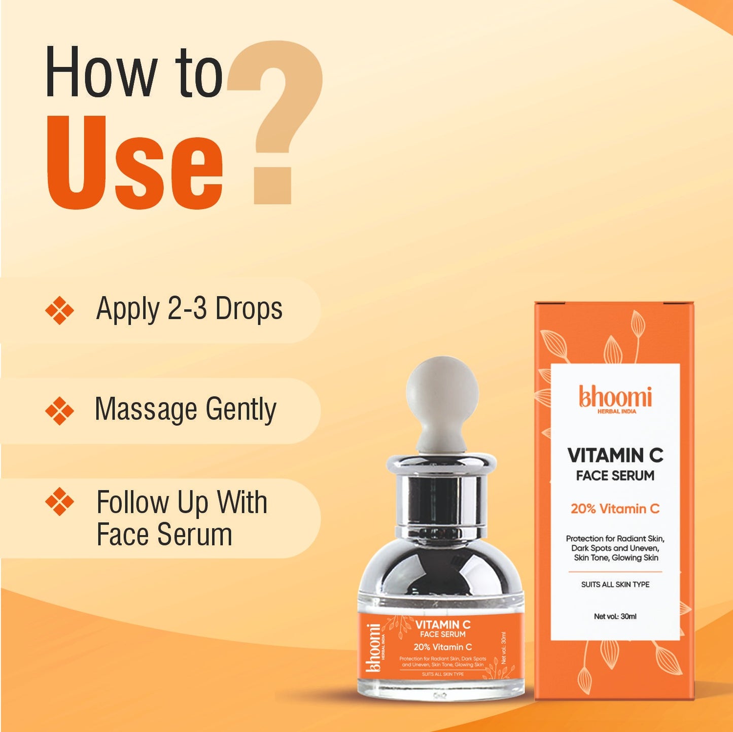 Buy 1 Get 2 FREE | Buy Bhoomi Herbal India Vitamin C Face Serum (30 ml) + Get 2 Vitamin C Sheet Mask FREE