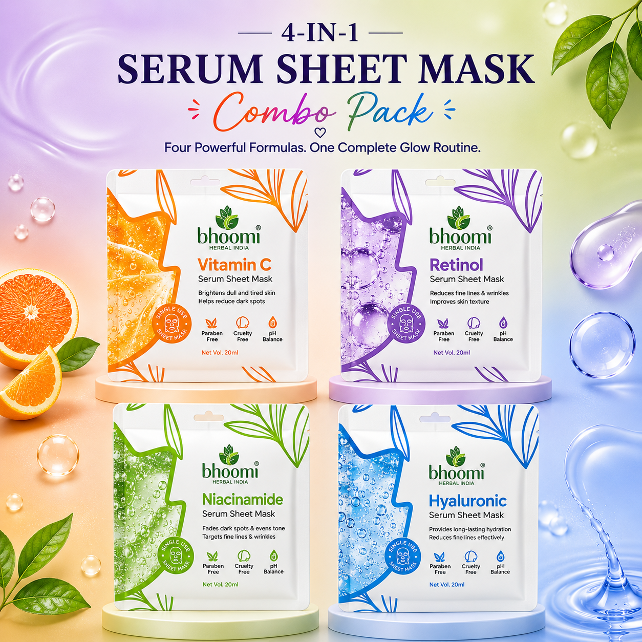 Pack of 4 Serum Sheet Mask with Different Flavor