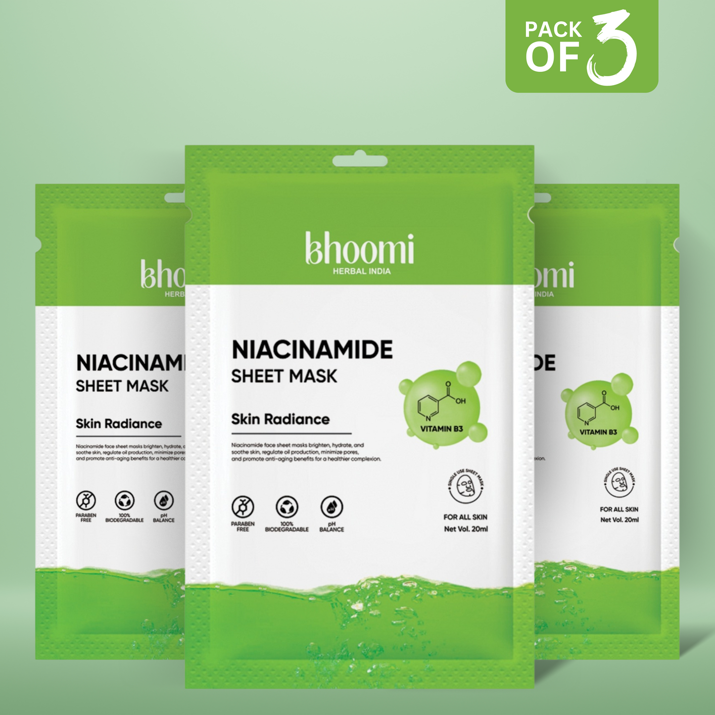 Bhoomi Herbal India Niacinamide Sheet Mask (20 ml)- Pack of 3